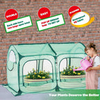 Pop up Greenhouse Tent Cover Tunnel Plant House,Large Gardening Flower Sunshine Room with Mesh Windows,Backyard PE Cover for Cold Frost Protector with Stakes and Rope Guys (Medium Size)