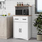 49.4" H White Kitchen Pantry Cabinet with 2 Doors & 2 Drawers, Freestanding Microwave Cabinet with Adjustable Shelf & Cable Hole, Wooden Storage Hutch for Kitchen, Dining Room