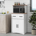 Modern White Wooden Kitchen Pantry Cabinet with Microwave Stand, Storage Drawer & Adjustable Shelf – Space-Saving Organizer for Small Kitchens