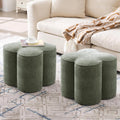 Zesthouse Flower Pouf Ottomans Foot Rest Set of 2, Linen Poofy Ottomans | Large Ottoman Footstool for Couch, Modern Living Room Stool Seat, Cute Square Vanity Stool for Bedroom, Green Dorm Foot Stool