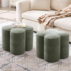 Zesthouse Flower Pouf Ottomans Foot Rest Set of 2, Linen Poofy Ottomans | Large Ottoman Footstool for Couch, Modern Living Room Stool Seat, Cute Square Vanity Stool for Bedroom, Green Dorm Foot Stool