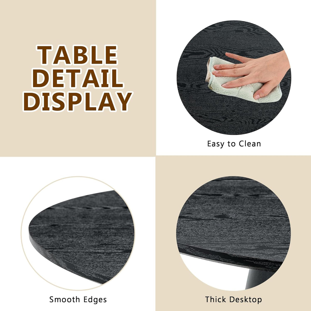 Black Round Dining Table for 4-6, Modern Wood Kitchen Table, 45" Circle Dining Table with Pedestal for Kitchen,Living Room,Apartment,Restaurant,Small Spaces