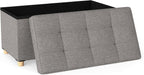GOFLAME 30 Inches Storage Ottoman Bench, Linen Fabric Footstool with Flip Top Tray, Padded Foot Rest Stool, Rectangular Eed of Bed Bench, Storage Chest for Living Room, Entryway, Bedroom