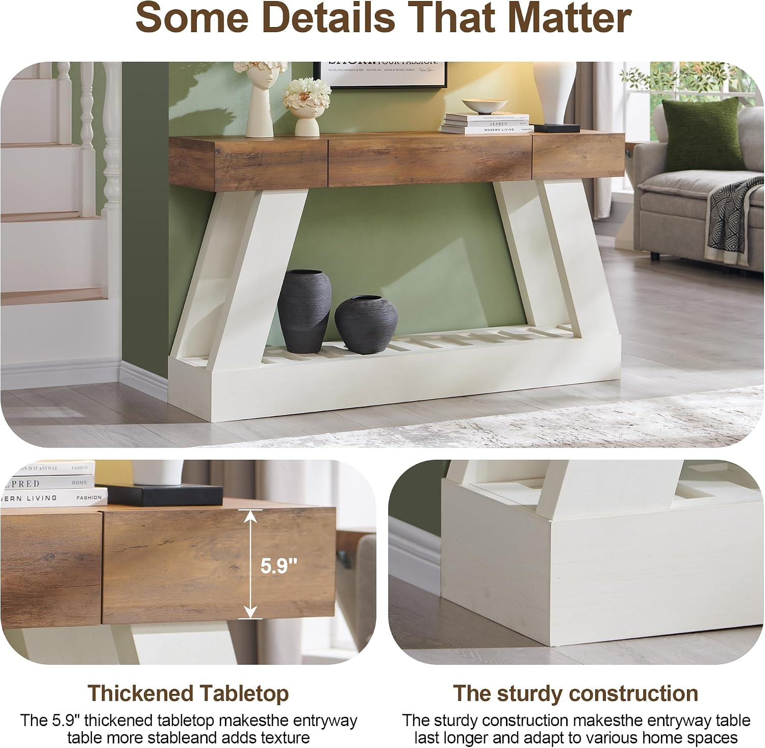 OKD 60" Farmhouse Entryway Table with Drawer, Console Table Behind Sofa | Narrow Long Entryway for Hallway, Living Room, Hallway, Behind Couch(Antique White)