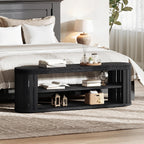 Tribesigns 47.2" Wooden Entryway Bench with 2-Tier Shoe Storage, Farmhouse Dining Bench with Adjustable Foot Pads, End of Bed Stool for Bedroom, Hallway, Living Room, Dining Room, Black