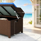 2-in-1 Outdoor Wicker Storage Bench with Cushion - 34 Gallon Patio Deck Box with Gas Struts - Weather-Resistant Aluminum Garden Bench for Porch, Pool & Backyard