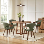 Zouron Mid Century Modern Dining Chair, Faux Leather Armchair with Wooden Legs, Padded Upholstery Accent Desk Chair No Wheels for Living Room Kitchen, Green