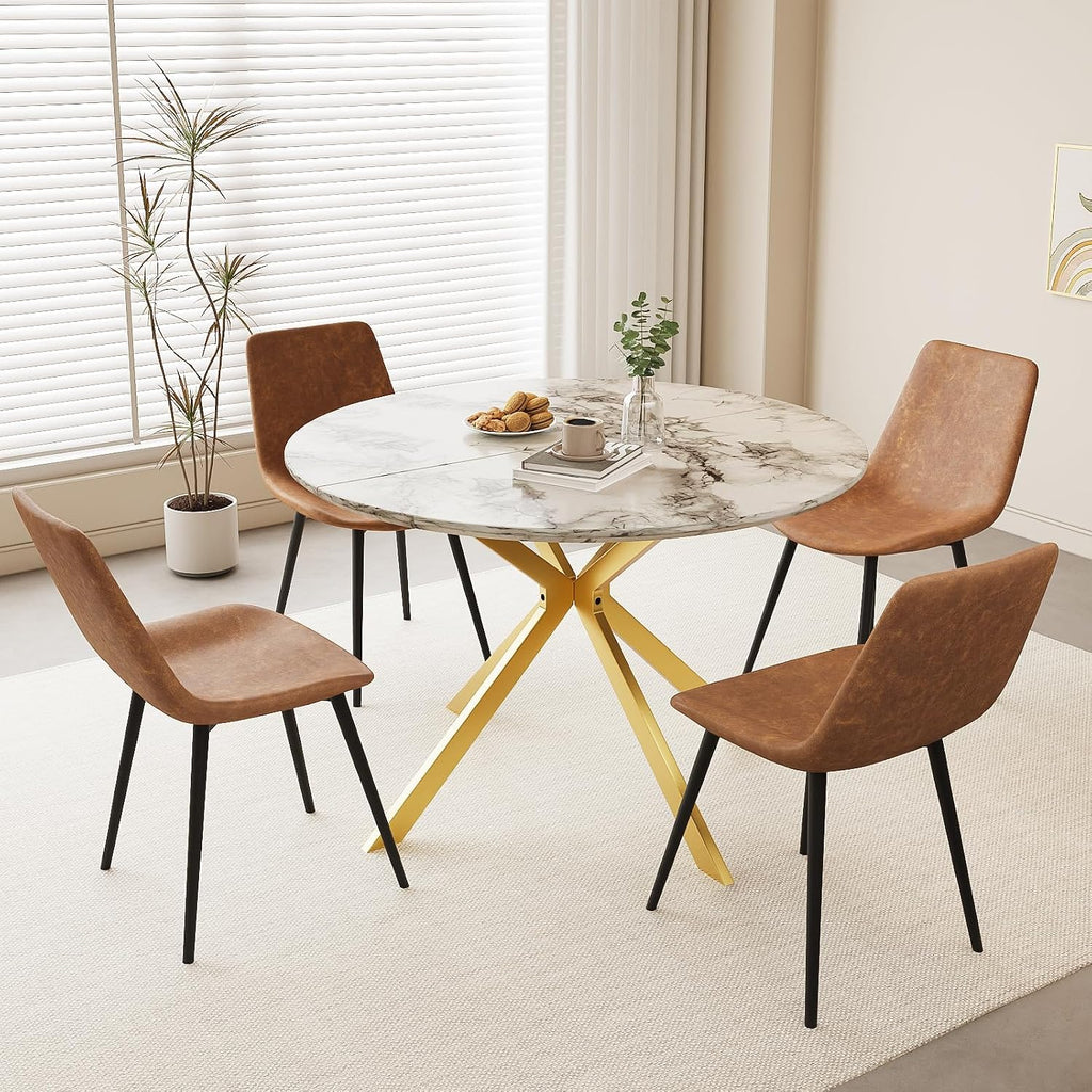 ALBAD 46.4" Round Dining Table, Mid Century Modern Round Dining Room Table for 4-6 with Metal Legs, Easy Assembly Coffee Table, Space-Saving Design for Kitchen and Dining Room