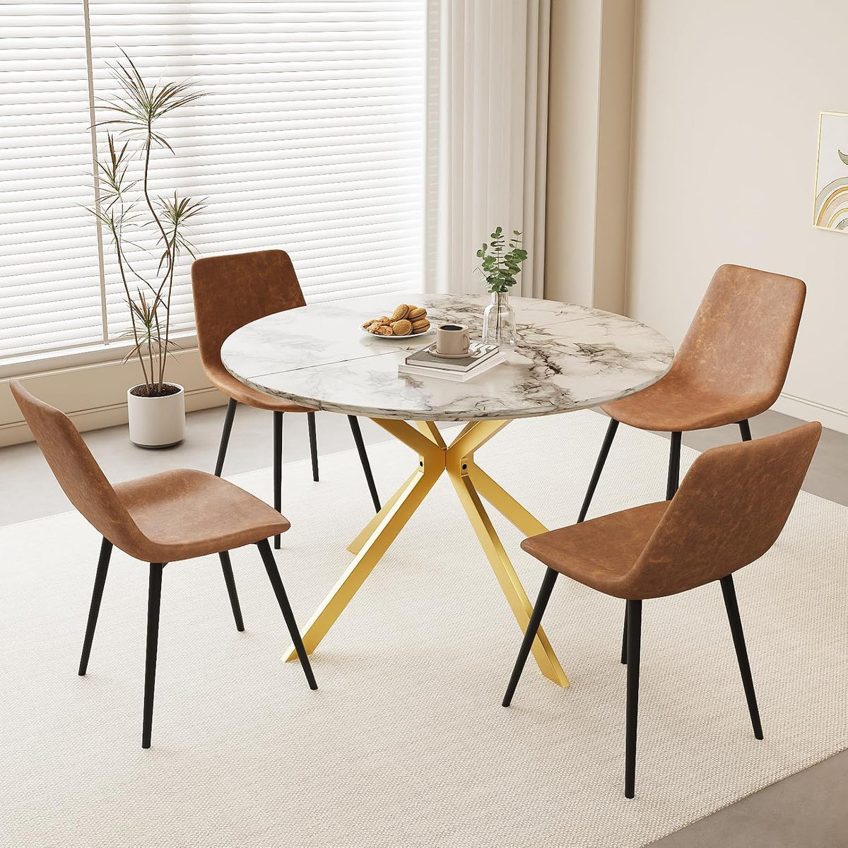 ALBAD 46.4" Round Dining Table, Mid Century Modern Round Dining Room Table for 4-6 with Metal Legs, Easy Assembly Coffee Table, Space-Saving Design for Kitchen and Dining Room