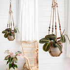 Mkono 3 Pack Macrame Plant Hangers Hanging Planters for Indoor Plants Brown