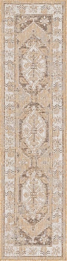 Unique Loom Outdoor Traditional Collection Area Rug - Valeria (2' x 7' 10" Runner, Natural/ Ivory)