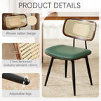 Dining Chairs, Set of 4, Modern, Green, Rattan & Faux Leather, Swivel with 360 Rotation, Ergonomic & Adjustable Height