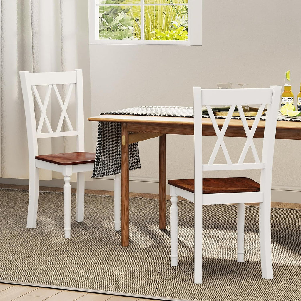 GOFLAME Wooden Dining Chairs Set of 4, Farmhouse Kitchen Side Chairs with Ergonomic Seat & High Backrest, Armless Dinette Chairs for Dining Room, Living Room, Restaurant, Walnut & White