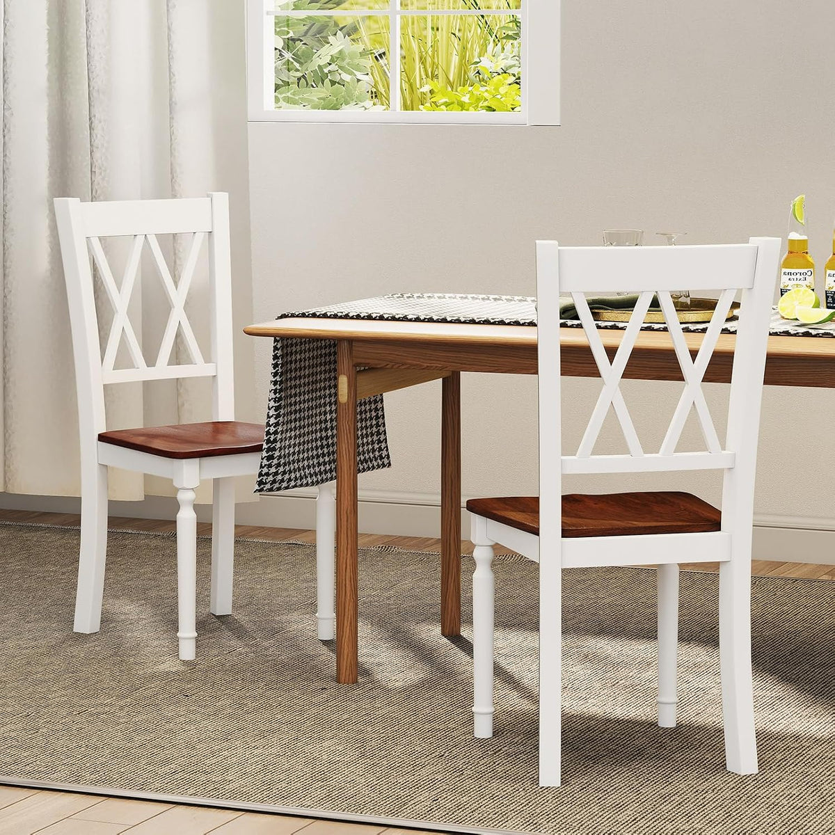 GOFLAME Wooden Dining Chairs Set of 4, Farmhouse Kitchen Side Chairs with Ergonomic Seat & High Backrest, Armless Dinette Chairs for Dining Room, Living Room, Restaurant, Walnut & White