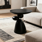 20" Lucky Stone-Shaped Oval End Table, Modern Minimalist Glass Fiber Side Table, Sculptural Base Living Room Accent Table, Suitable for Apartments, Black