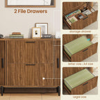 SEDETA Fluted 2 Drawer File Cabinet with 2 Sliding Door for Home Office | 39.4" Filing Cabinet for Home Office,fit Legal/Letter/A4 Siz,Modern File Cabinet with 2 Drawers,Printer Stand,Brown