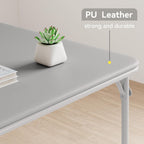 Folding Portable Card Table and Foldable Chair Set of 5, Pu Upholstered Foldable Chairs and Table With Metal Frame, Folding Table and Chair Suitable for Dining Room, Living Room, Office, Camping-Grey