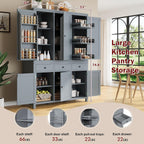 Harper & Bright Designs Kitchen Pantry Storage Cabinet with Door Shelves, Adjustable Shelves, Pull-Out Trays and Drawers, Freestanding Cupboard for Kitchen, Dining Room, Living Room,Grey