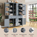 Merax 74.8'' Tall Kitchen Pantry Storage Cabinet with 6 Doors, 3 Drawers and Adjustable Shelves, Freestanding Large Cupboard & Pull-Out Trays for Kitchen, Dining Room, Living Room, Gray