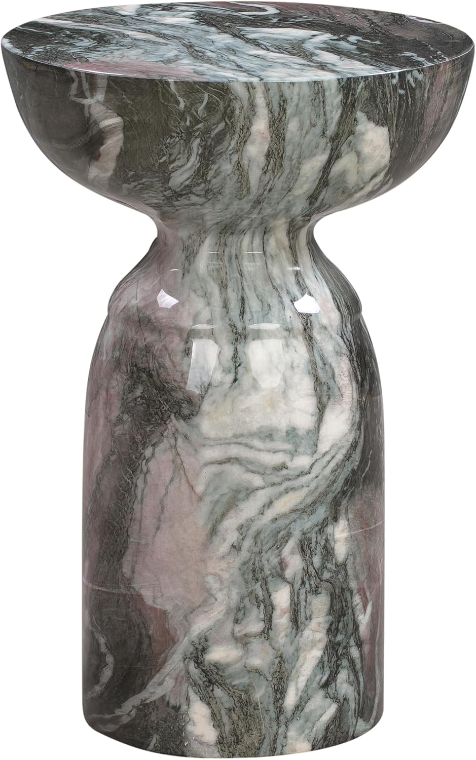 First of a Kind Grey Concrete Side Table with Marble Print Finish - Durable Accent Table, Fully Assembled - for Indoor/Outdoor Use - 13.3" W x 13.3" D x 20" H