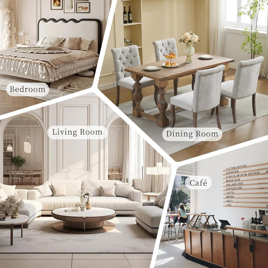 Modern Dining Chairs Set of 6, Upholstered Accent Parsons Dinning Chairs with Tufted Back and Solid Wood Legs, Comfortable Chenille Fabric Kitchen Chairs for Dining Room/Kitchen, Beige