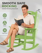 Rocking Chairs Outdoor, Oversized Patio Rocking Chair, All Weather Resistant HDPE, Heavy Duty Porch Rocker Chair with High Back Wide Arm Rest, LemonGreen