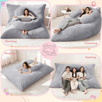 Homguava Giant Bean Bag Chair for Adults with Pillow, 4 in 1 Convertible Floor Cushion for Adluts, Memory Foamed Bean Bag Lounger with Washable Cover for Living Room, Bedroom