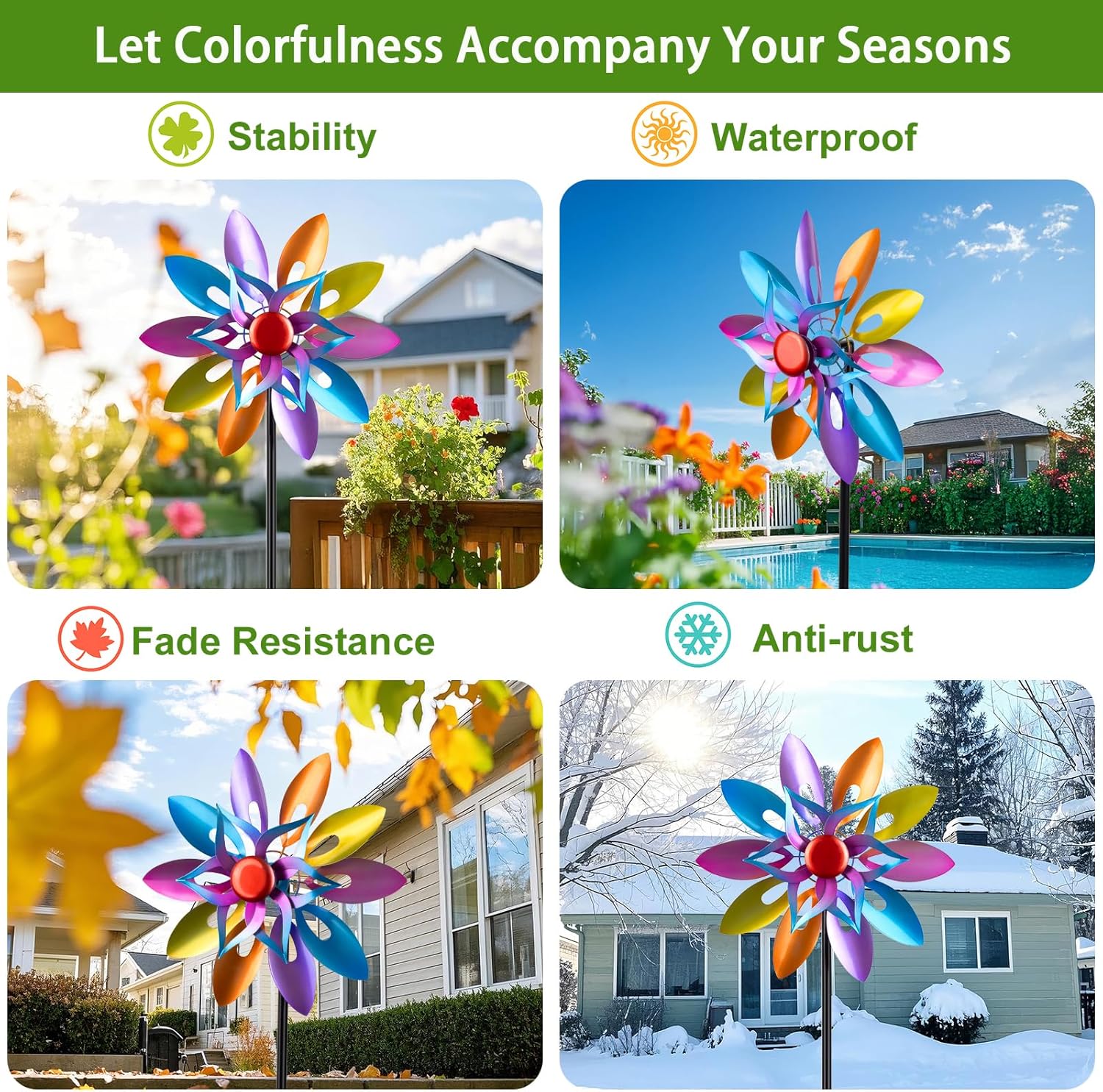 Wind Spinners Outdoor Garden Decor, 13 Inches Metal Windmill Yard Decorations Outdoor, Wind Pinwheels Gardening Gifts for Women Mom Backyard, Patio, Lawn Decor