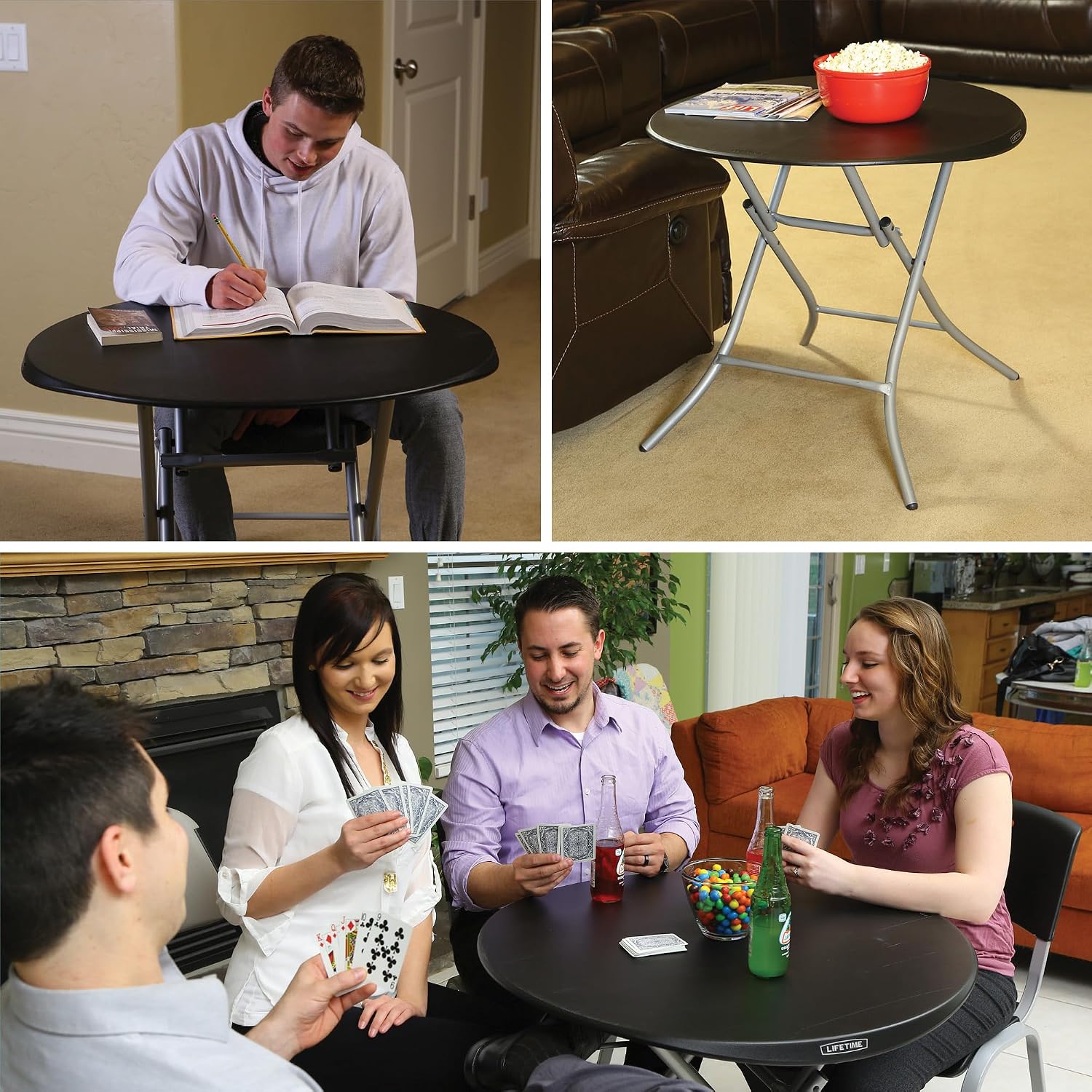 LIFETIME 33-Inch Round Folding Table, Black, Portable Indoor Outdoor Use