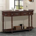 LUMISOL Retro Curved Sofa Table Behind Couch, Solid Wood Entryway Table with 2 Drawers and Open Shelf, 2 Tier Half Moon Console Table for Entrance Living Room, Espresso