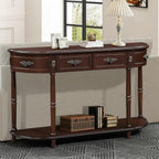 LUMISOL Retro Curved Sofa Table Behind Couch, Solid Wood Entryway Table with 2 Drawers and Open Shelf, 2 Tier Half Moon Console Table for Entrance Living Room, Espresso