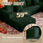CHORRO134.6''Sectional Couch for Livingroom,Modular Corduroy Cloud Couch, U-Shaped Sofa with Chaise and Pillows,4-Deep Seat Sectional Sofa with 1 Ottoman,(Green,Left Chaise)