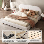 Kenhome Queen Size Boucle Cloud Bed Frame, Upholstered Platform Bed with Curved Headboard & Solid Wood Frame, Luxurious & Easy Assembly (Beige, Queen (U.S. Standard))