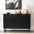 Fluted Storage Cabinet with 3 Doors, Sideboard Buffet Cabinets with Adjustable Shelves, Multifunctional Console Table with Storage Credenza for Living Room, Hallway, Black