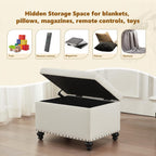 Zihanhome Small Storage Ottoman, Tufted Ottoman Foot Rest, Foot Stools, 24" Upholstered Rectangle Bench with Solid Wood Legs for Living Room, Bedroom, Dorms and Apartments (White)