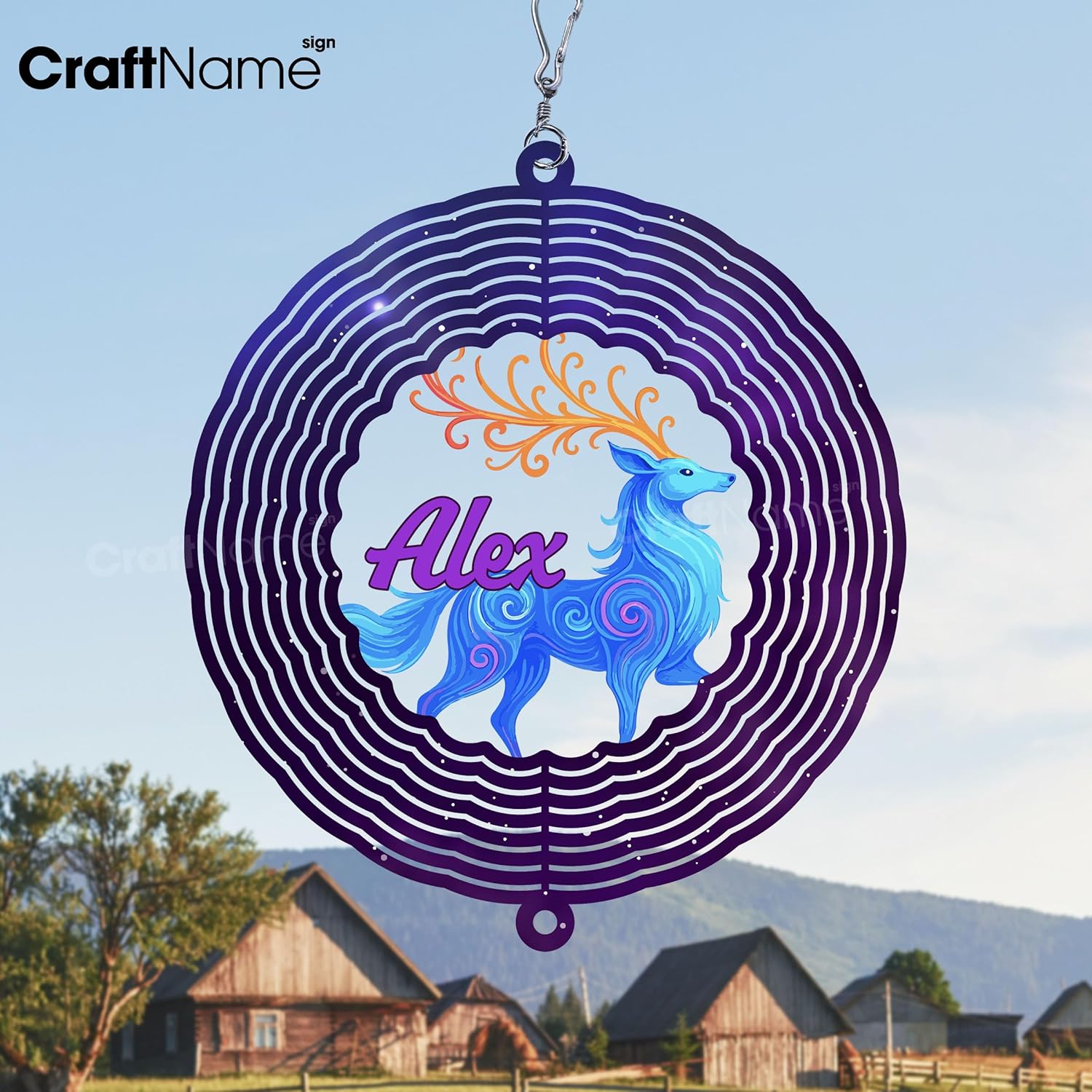 Personalized Elk Wind Spinner 3D Stainless Steel, Elk Garden Spinner Hanging Outdoor Decor, Wind Spinners Outdoor, Custom Gift for Grandmother, Mom, Wife