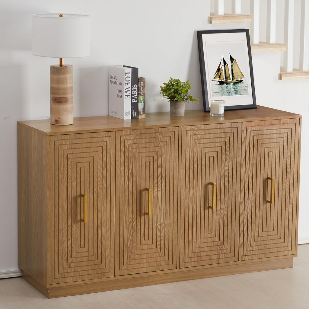 RoyalCraft 60'' Large Buffet Cabinet with Storage, Fluted Sideboard with Doors and Adjustable Shelves, Wood Credenzas Console Coffee Bar Cabinet for Kitchen, Living Room, Rustic Oak
