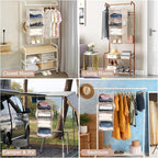 MAX Houser 4 Tier Shelf Hanging Closet Organizer, Closet Hanging Shelf with 2 Sturdy Hooks for Storage,2 Pack, Foldable (Beige)