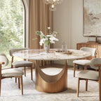 POVISON 59" Round Dining Table for 6, Pandora Sintered Stone Tabletop | Mid-Century Dining Table with Bronze Carbon Steel Pedestal, Modern Dining Room Table for Kitchen, Living Room (Table Only)