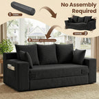 JUIKURY Couches 70 inch: 3-in-1 Convertible Sofa Bed Futon Couch Bed, Oversized Loveseat Sleeper Sofa with 5 Pillows, Black Small Couch for Living Room, Bedroom & Small Space
