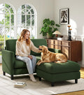 Welzona Loveseat Sofa with Ottoman, 51" Small L Shaped Teddy Couch Sofa | Comfy Teddy Fabric, Tool-free Setup, Washable Covers, All-wood Couch Sets for Living Room, Bedroom, Small Spaces, Green