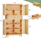 HUAHUU 71" Pantry Cabinet with Drawer, Kitchen Pantry Storage Cabinet with 4 Doors, Modern Curved Storage Cabinets with 10 Large Storage Spaces for Dining Room, Living Room, Oak