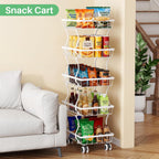 SAYZH 5-Tier Fruit Basket Stand with Vegetable Baskets for Kitchen, White | Stackable Metal Wire Basket, Sturdy Rolling Storage Carts for Kitchen, Pantry Organizer, Snack and Jar Storage