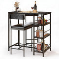 3-Piece Bar Table Set with 2 Bar Stools, Built-in Wine Rack and 3-Tier Storage Shelf, Industrial Metal Frame, Space-Saving Ideal for Small Kitchens, Apartments, and Breakfast Nooks