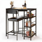 3-Piece Bar Table Set with 2 Bar Stools, Built-in Wine Rack and 3-Tier Storage Shelf, Industrial Metal Frame, Space-Saving Ideal for Small Kitchens, Apartments, and Breakfast Nooks