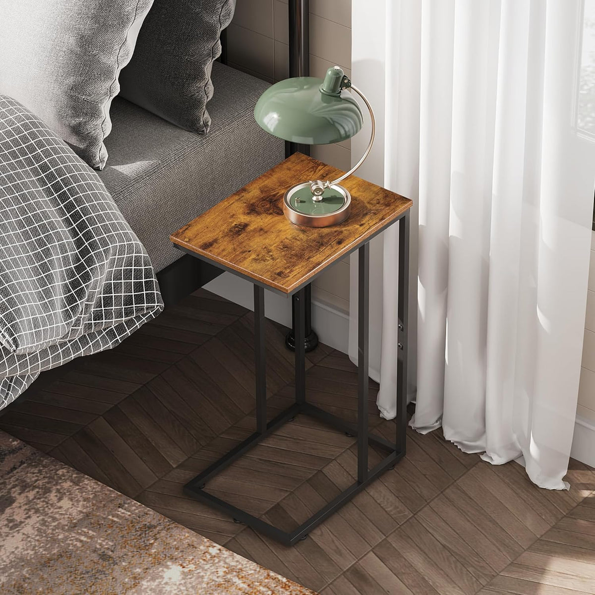 WLIVE C Shaped End Table, Small Side Table for Couch, Sofa, TV Tray C Table for Living Room, Bedroom, Home Office, Small Spaces, Rustic Brown