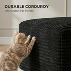 JINGLING 25.6 Inch Plush Corduroy Ottoman, Modular Sectional Foot Rest for Living Room, Upholstered Cloud Ottoman for Couch in a Box, Compressed Memory Foam, No Assembly Require, Black