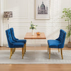 KEIKI Velvet Tufted Loveseat Bench, Double Dining Room Chairs, 2-Seat Tufted Seat with Nailhead Trim Chairs with Gold Plated Steel Legs and Padded Seat, Blue
