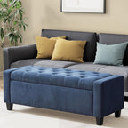 Zihanhome Ottoman with Storage, 48.8" Fabric Storage Ottoman Bench with Hinge, Bedroom Bench, Upholstered Benches with Seating for Living Room, Entryway (Dark Blue)