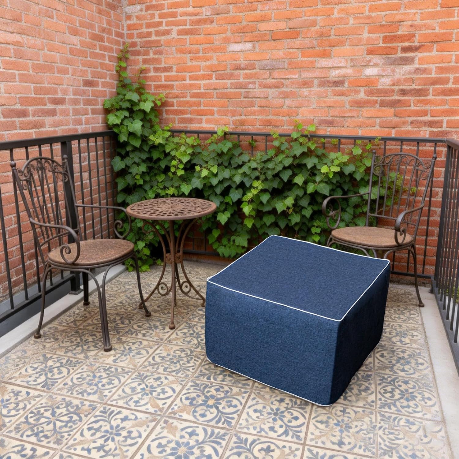 20x14 In Outdoor Square Ottoman – Lightweight Patio Ottoman Footrest with High-Density Foam Filler Perfect as Waterproof Footstool or Extra Seating for Decks, Gardens, or Poolside (Navy Blue)
